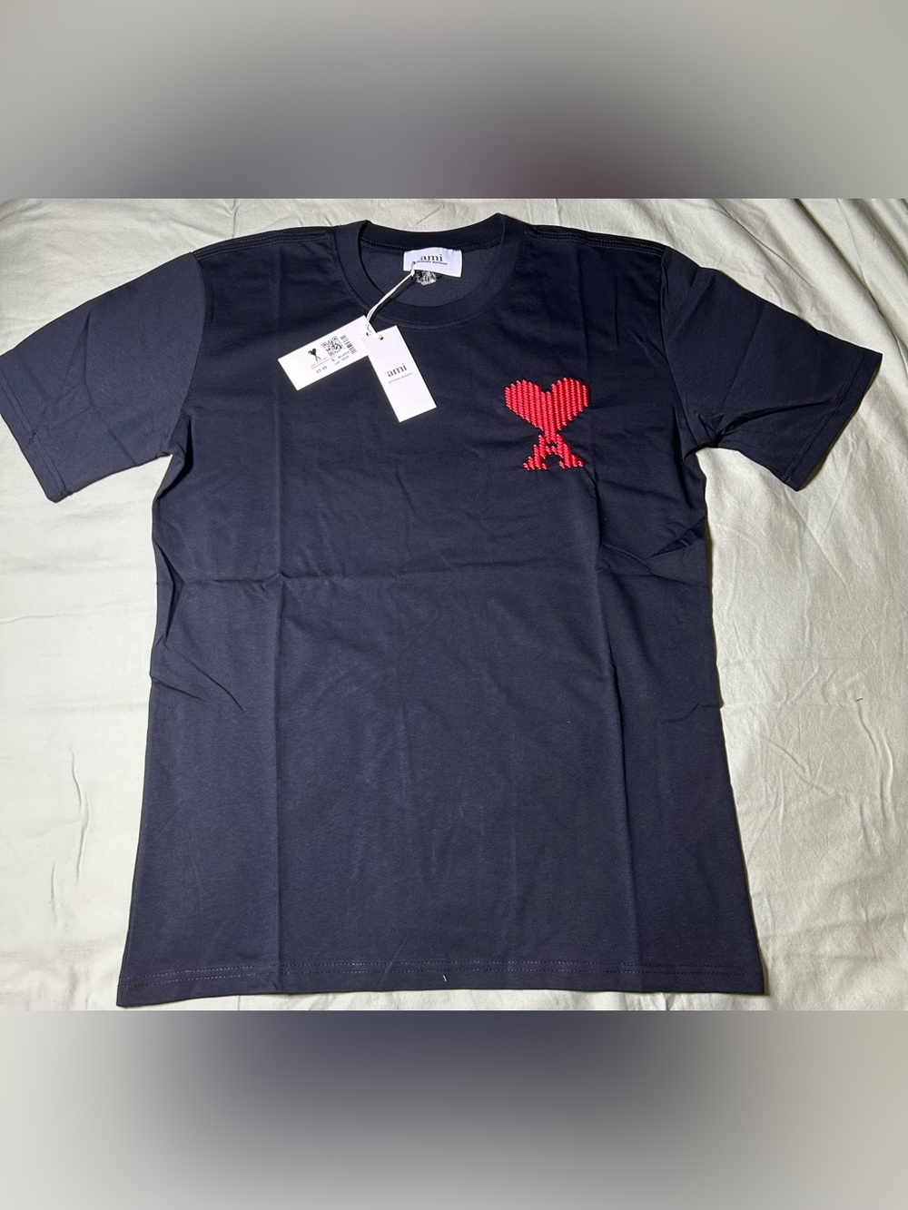 Ami Black Tee with Red Heart A Logo